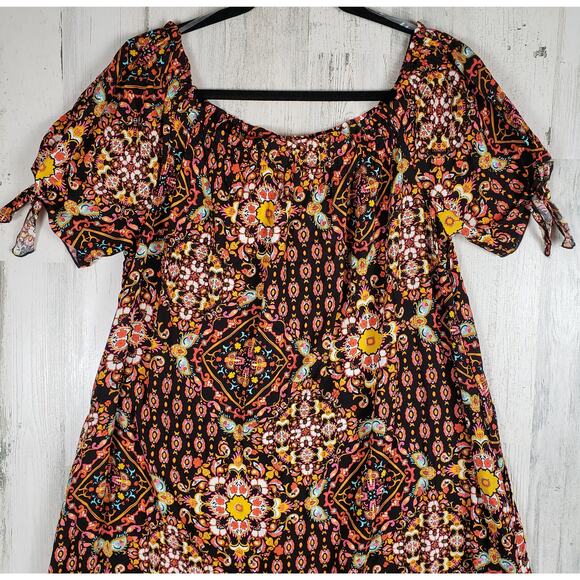 Oddi Multicolor Printed Scoop Neck Short Sleeve Maxi Dress Women's Size 3XL - Picture 12 of 16